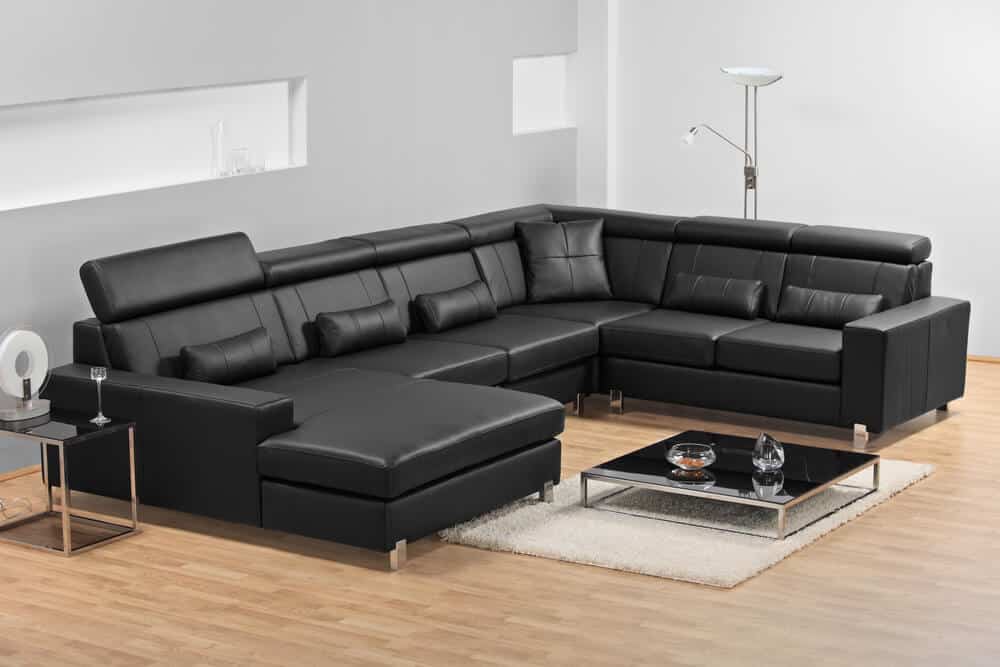 black leather sectional sofa 黑色真皮沙发