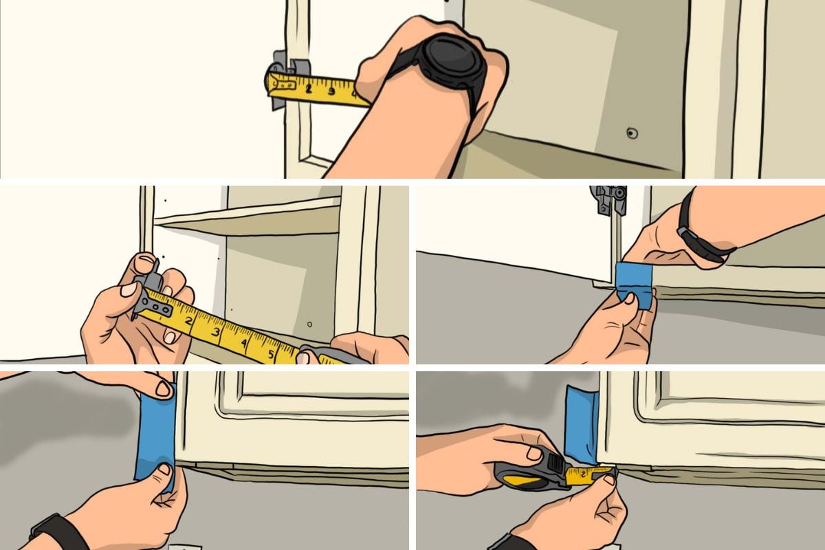 关于如何测量机柜铰链的插图拼贴。