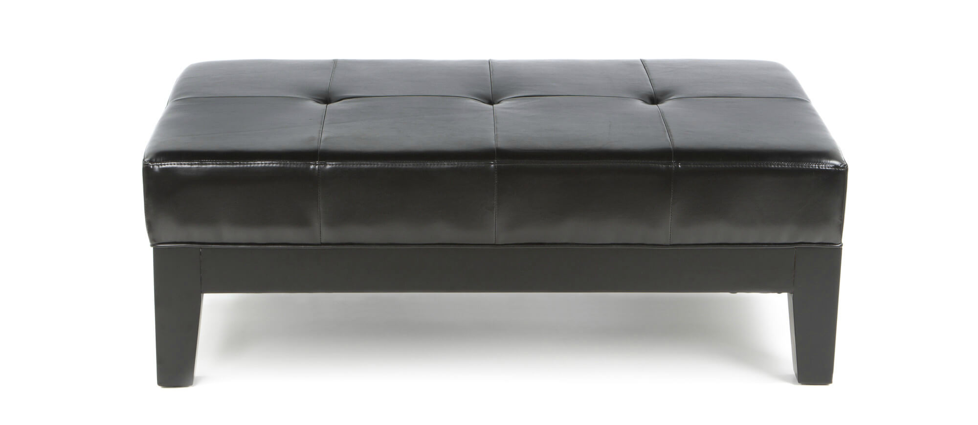 批发内饰的这款深色皮革座椅凳凳的特点是在深色染色的木制框架上有一个宽阔的纽扣簇绒垫子，上面有橡胶脚。