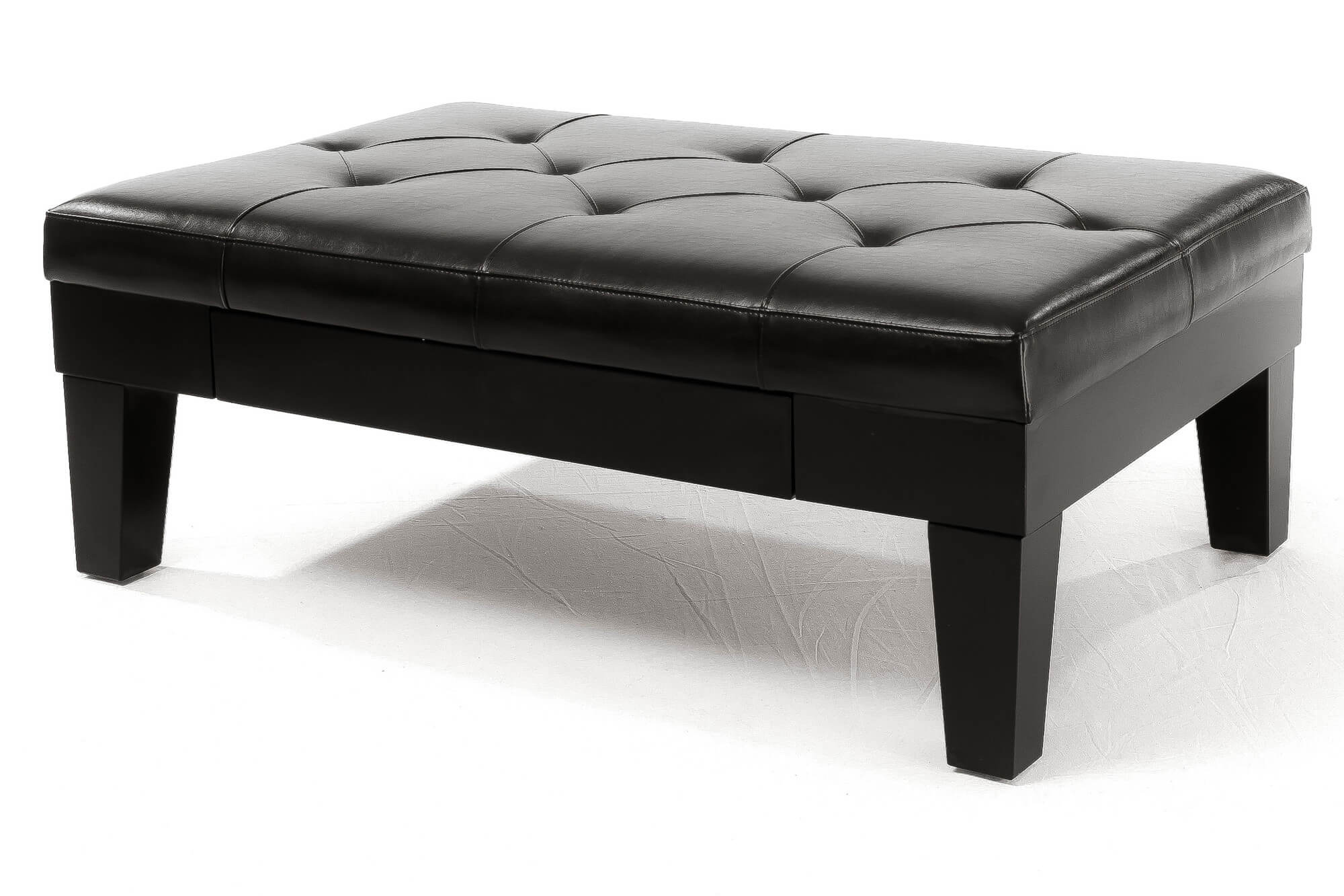 阁楼概念展示了这个桌子式的奥斯曼，黑色的隐藏抽屉，按钮簇绒垫表面和坚固的硬木结构。