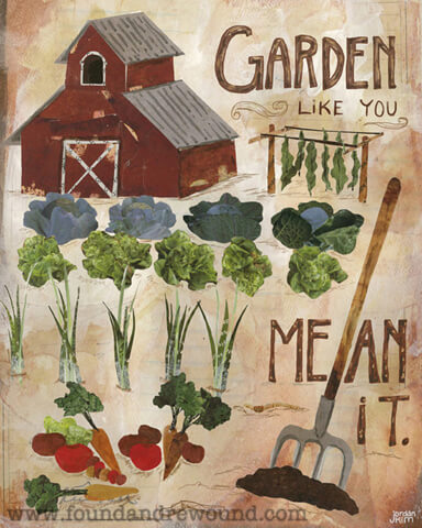 Read＆Rewound的Jordan Kim创作的艺术拼贴设有素食花园，并引用了“像您的意思一样的花园”的印刷品和卡片为园丁提供了很棒的礼物！