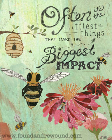 乔丹·金（Jordan Kim）的《蜜蜂艺术》（Honey Bee Art）创作了Cuth＆Rewound，用切纸纸创作。引用引用“通常是最小的事情会产生最大的影响”。