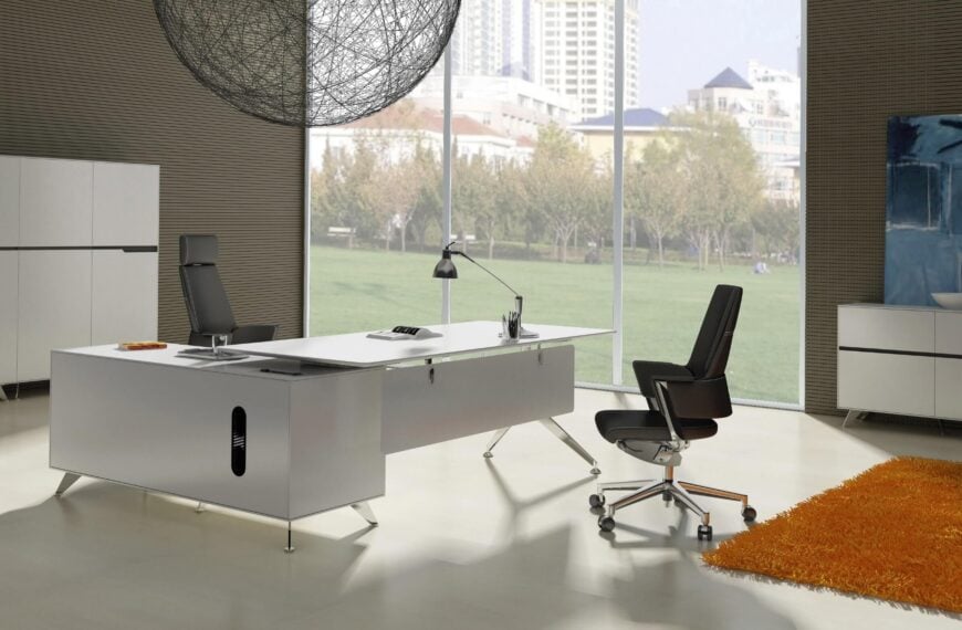 现代的l型白色书桌