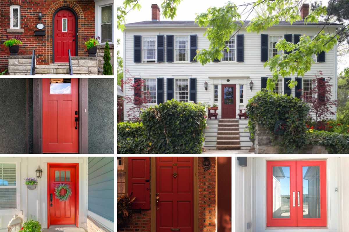 不同类型的红色前门的拼贴。