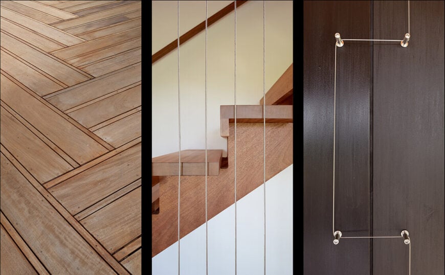在美丽的木材色调中，有一系列精致的钢铁细节。地板、楼梯和墙壁都有互补的色调。
