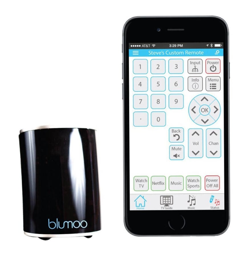 Blumoo是一款体积小但功能强大的设备，它可以把你的移动设备变成高端遥控器，形成一个集中的链接，让你直接控制你的电子设备，通过多个流或源来分类和播放娱乐节目。它还配有Blumoo移动应用程序，实现了极致的简单;你可以把Blumoo放在一个房间里，启动应用程序，然后马上就可以使用。