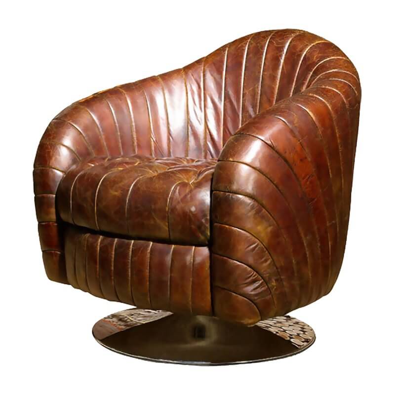 这把华丽、时髦的椅子让人想起20世纪70年代的东西，现代的扭曲只会增加它的多功能性。丰富的棕色人造革内饰与一系列木纹、温暖或中性色调都很搭，甚至可以作为明亮主题的男性洞穴中更柔和的组成部分。风格是明显的复古，和苦恼的外观的内饰进一步驱动回家。有沟槽细节，圆形底座，经典设计的现代扭曲，这把椅子在任何男人的洞穴里看起来都很棒!
