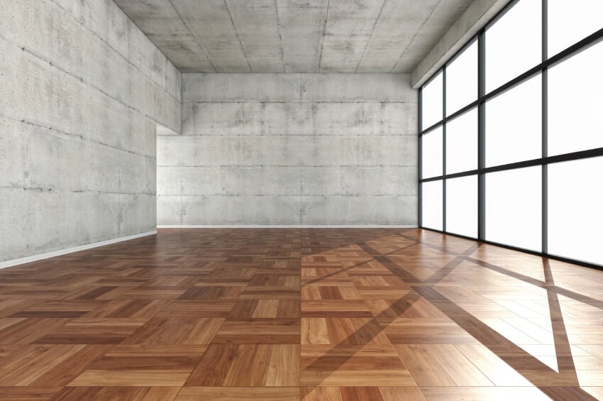 瑜伽空间采用混凝土墙、木地板设计