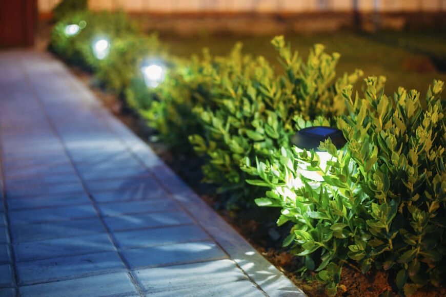 木桩灯是伟大的，如果你想让你的固定装置保持一些谨慎。当放置在小灌木中时，灌木可以帮助隐藏固定装置。在晚上，你的小灌木甚至看起来都在发光。