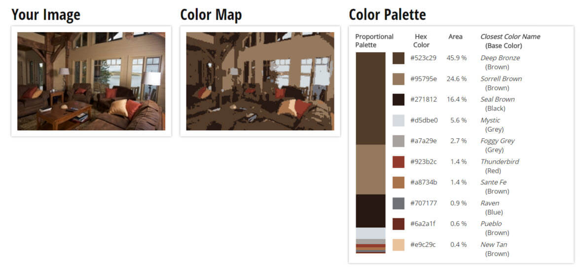 调色板为深棕色和奶油棕色客厅配色方案