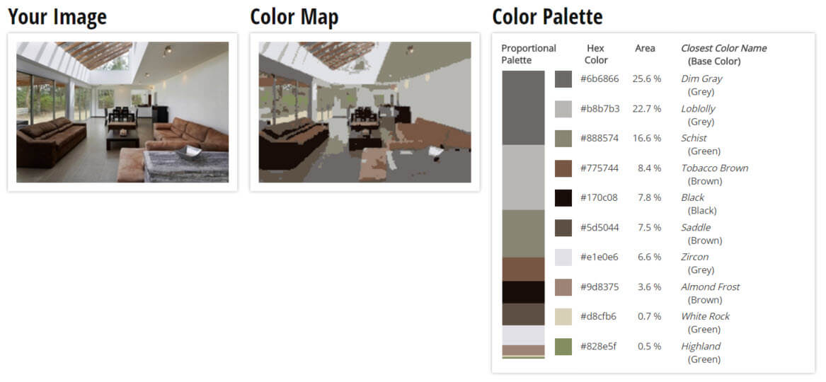 调色板为灰色和棕色客厅配色方案