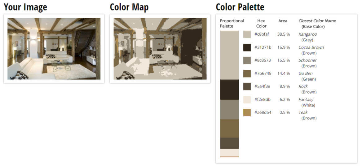调色板为灰色，白色和棕色客厅配色方案