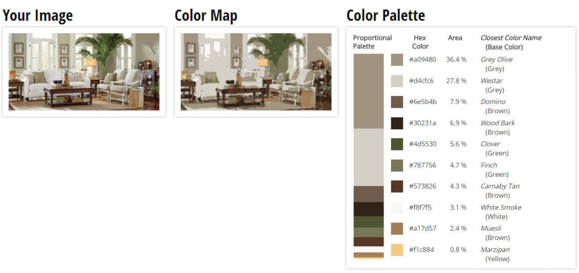 橄榄色，白色和木质客厅配色方案