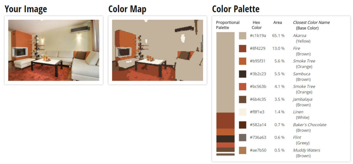 调色板为黄色，橙色和棕色客厅配色方案
