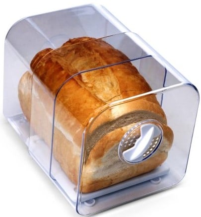 这个可调节的面包盒是清晰的，所以你可以看到多少面包剩下。它的主要特点是可调节的，所以它可以扩展到11英寸的面包，并且可以在你穿过一条面包的时候变小。