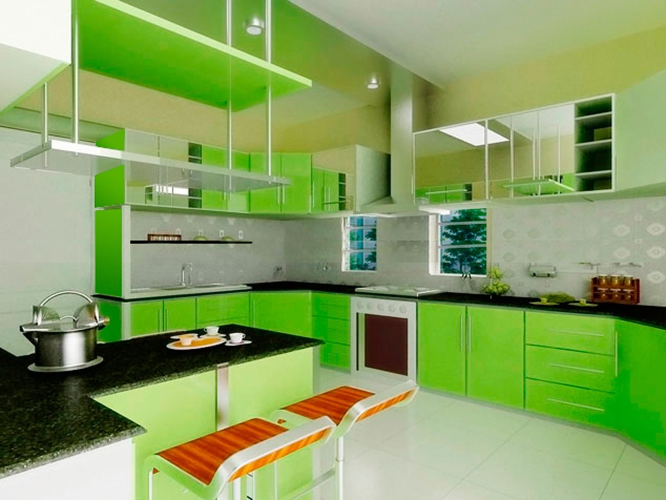 绿色厨柜形象