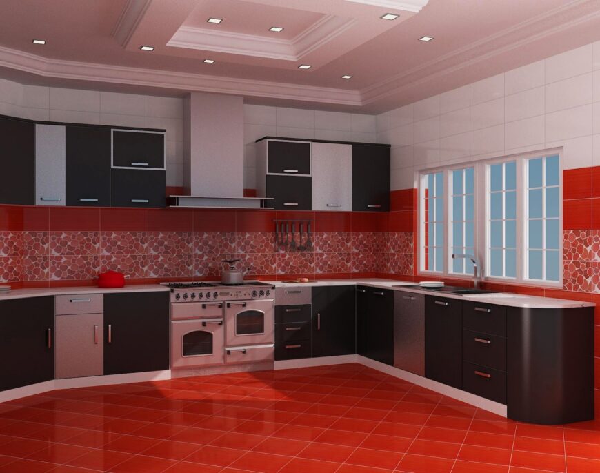 红色厨房地板形象