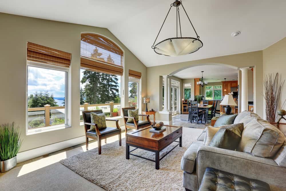 一个优雅的客厅，配有地毯地板和舒适的沙发。