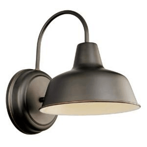 谷仓灯是随意优雅的圆形板和鹅颈连接到灯泡盖，向下发光。