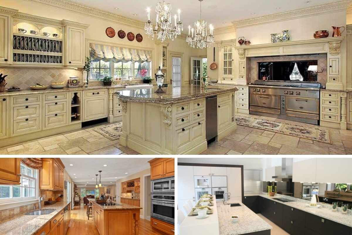 不同设计的豪华厨房照片拼贴。