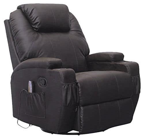 黑色旋转加热大躺椅与可调的靠背和头枕和360度旋转系统。
