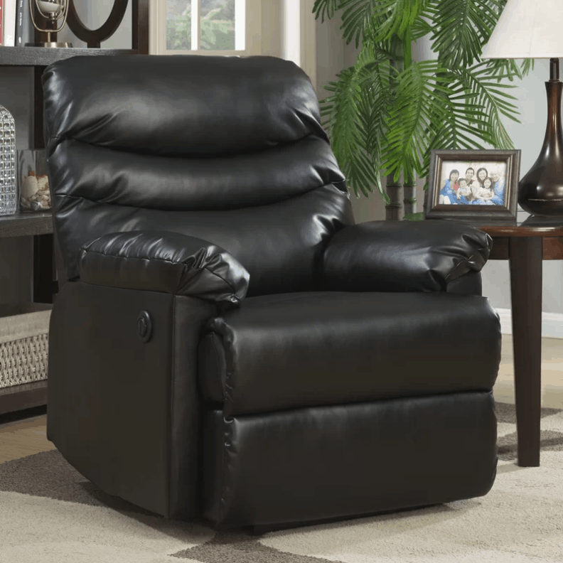 大型黑色躺椅与动力运动140度倾斜角度。