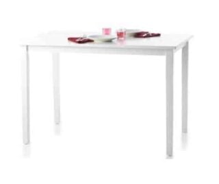白色小桌，以橡胶木和工程木的组合为主要介质。