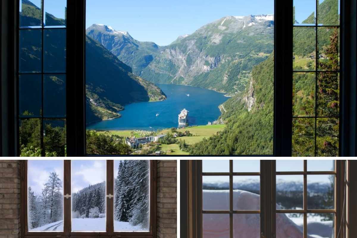 照片拼贴不同类型的窗框。