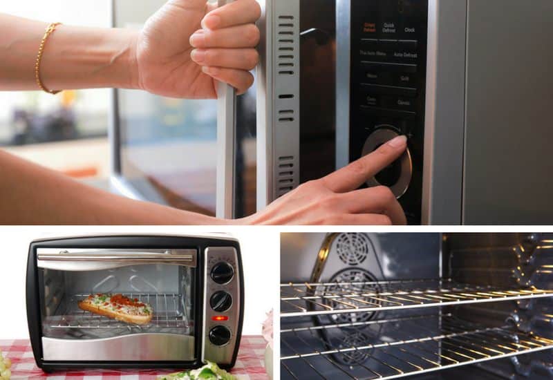 微波炉，烤箱，对流烤箱的照片拼贴。