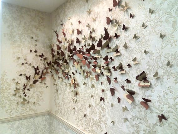 金属3D蝴蝶作为墙壁艺术。