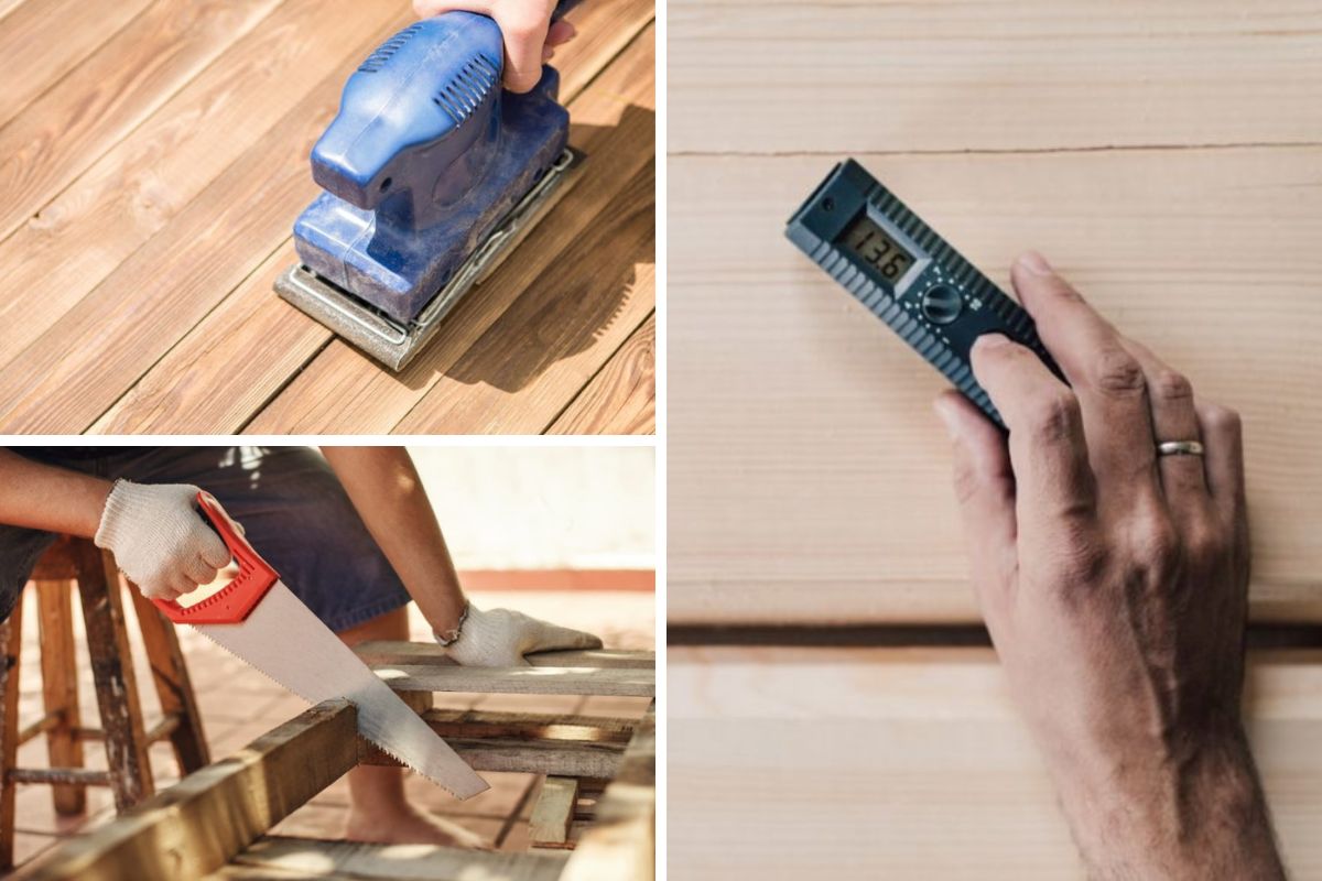 安装硬木地板的工具拼贴。