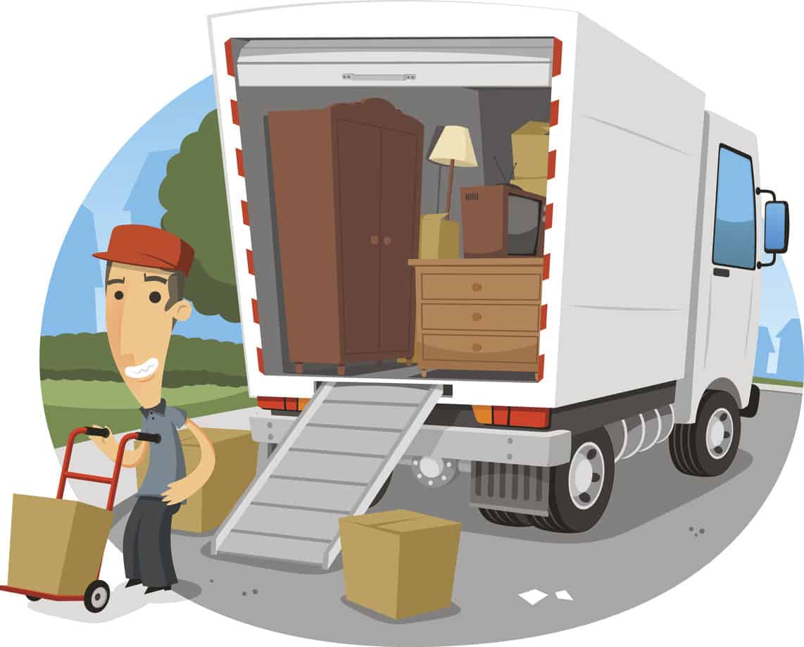 搬运工装载移动卡车的插图