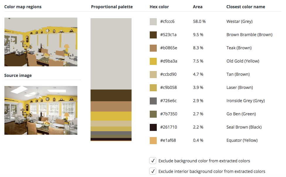 黄色的房间结合了白色、棕色和一点灰色和黑色。