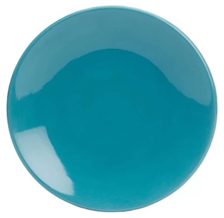 这个蓝绿色盘子，邮政编码设计Mellissa 11“陶制餐盘是洗碗机和微波炉安全。