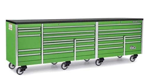 绿色颜色的144英寸26-drawer 5银行EPIQ系列床衬垫上辊与PowerDrawer出租车可脱卸的工具箱。