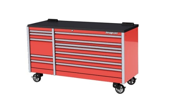 红色84英寸12-drawer双重银行EPIQ系列床衬垫PowerTop辊出租车PowerDrawer和红犀牛远程锁可脱卸的工具箱。