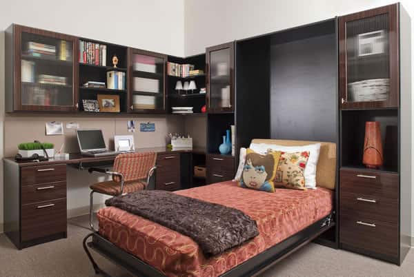墙床，内置书桌，书架和抽屉