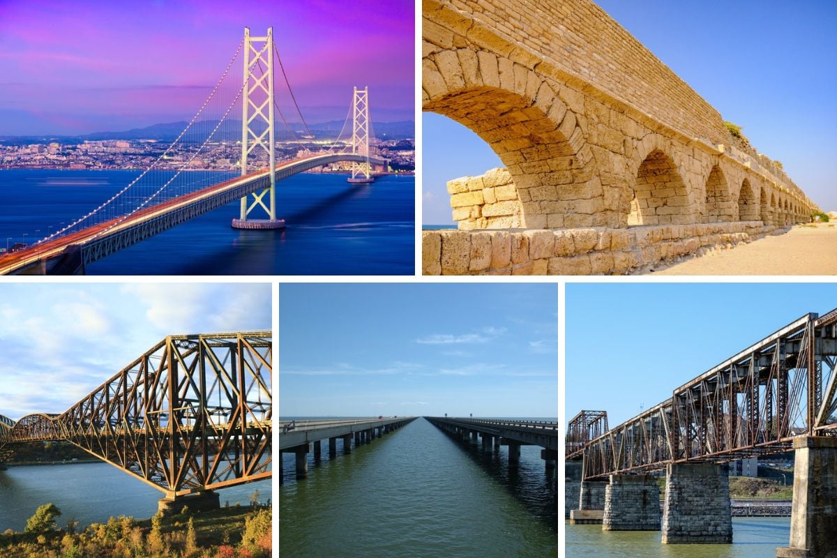 不同类型的桥梁的照片拼贴。