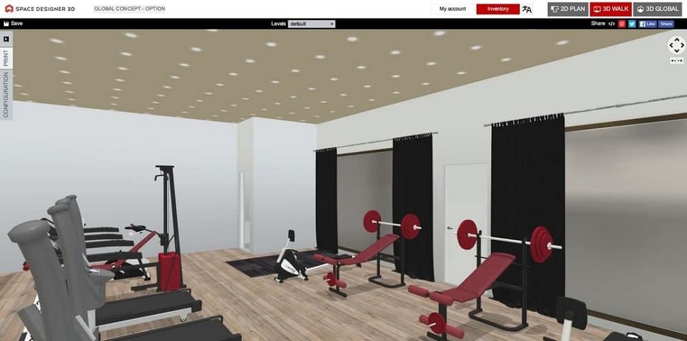 空间设计师3D软件3D健身房的截图。