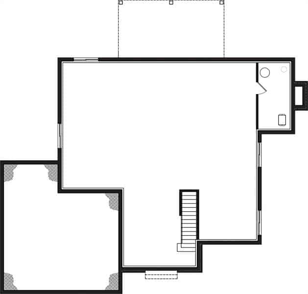 3间卧室的斯堪的纳维亚住宅的地下室平面图。来源:TheHouseDesigners.com