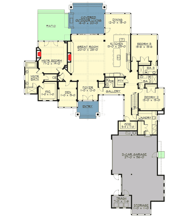 整栋房子的平面图，有四间卧室。