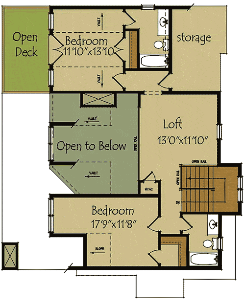 楼上的别墅包括打开甲板、卧室、阁楼和存储区域在遥远的角落。