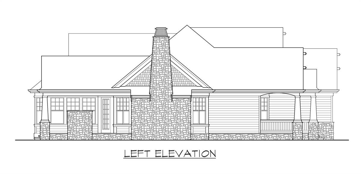 单层工匠风格住宅的左立面草图。