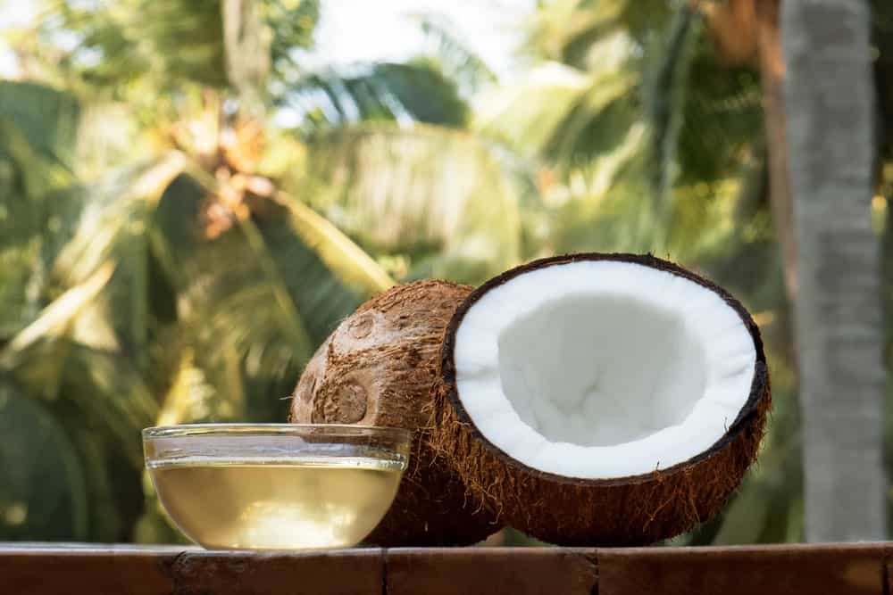 椰子和一碗椰子油。