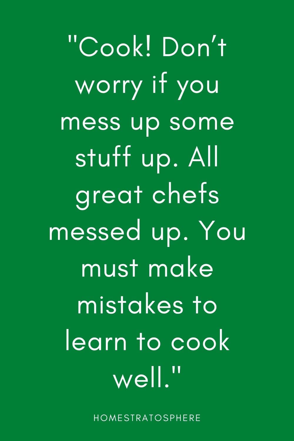 “做饭!如果你搞砸了一些事情，也不要担心。所有伟大的厨师都会搞砸。你必须犯错误才能学会做饭。”