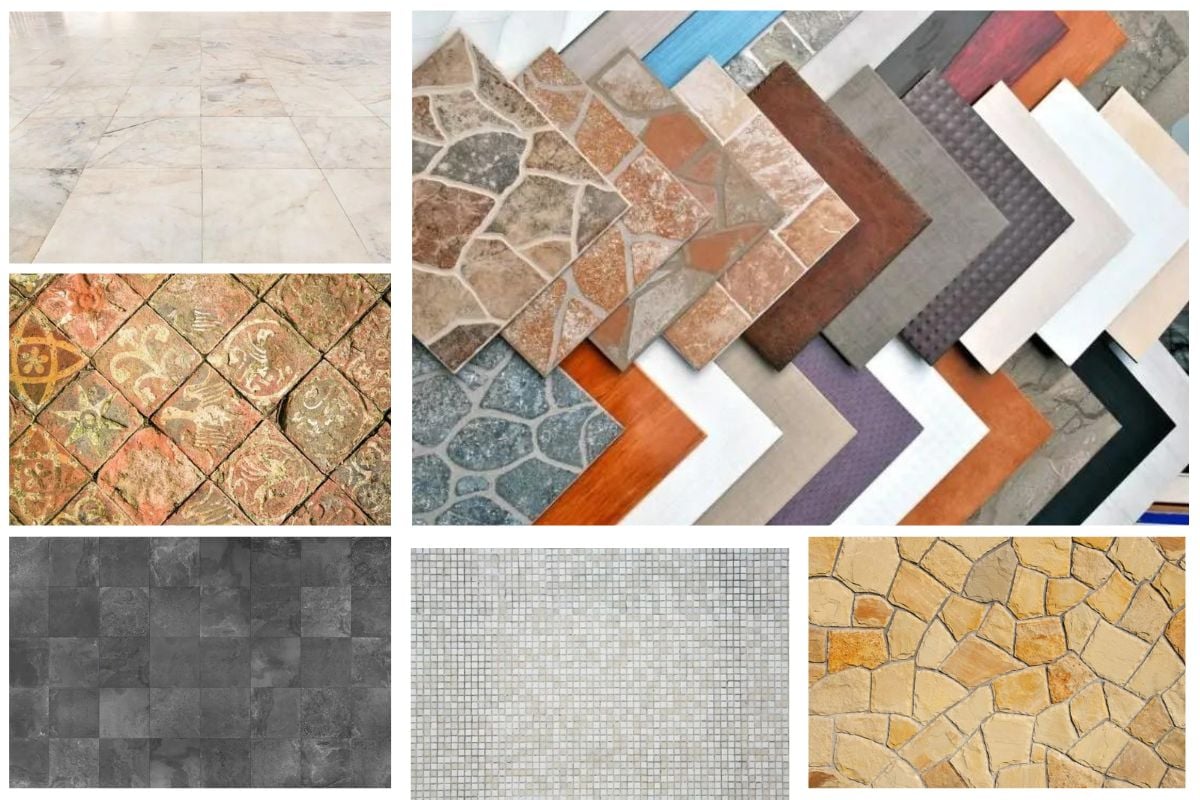 拼贴不同类型的瓷砖地板。