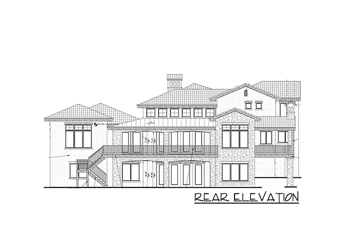 后视图5-bedroom两层高的托斯卡纳别墅的草图。