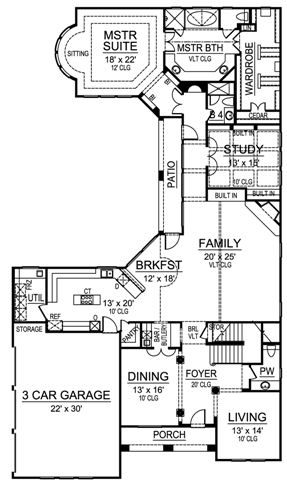 3主级两层的平面图卧室拉筹伯家的客厅,正式饭厅,厨房和储藏室和早餐角落,家庭房间,方格的一项研究中,与主套房弯曲的客厅里。