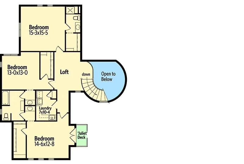 二级平面图和三个卧室,一个衣服,和一个阁楼。
