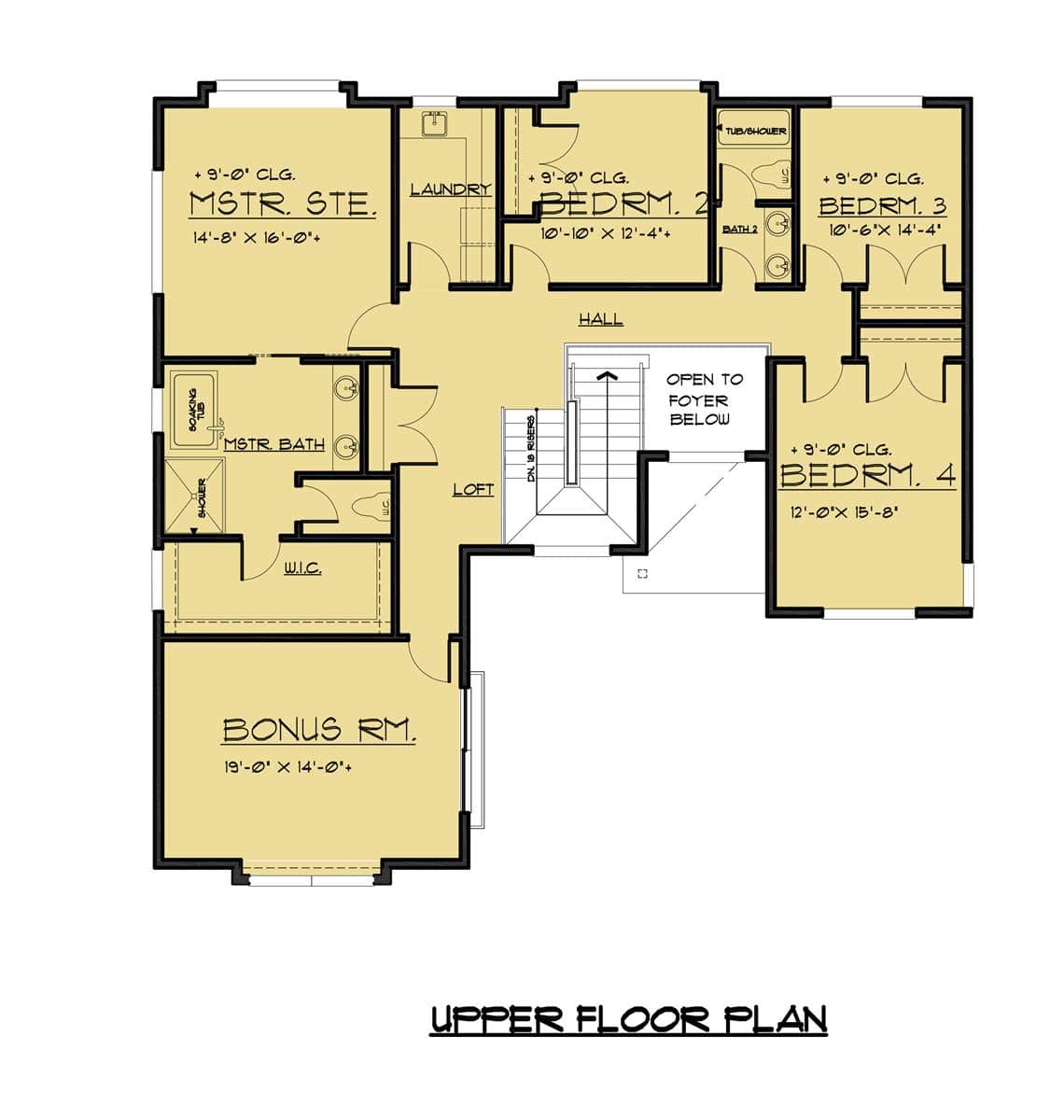 二层平面图有一个大的奖励房间和四间卧室，包括主要套房。